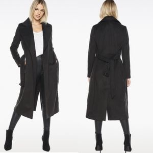 Bardot Women's Long Belted Faux Suede Black Coat